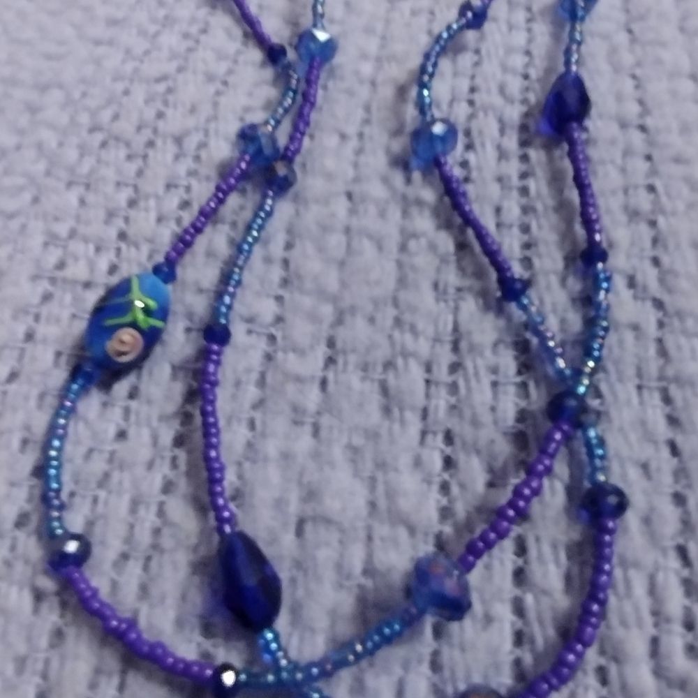 Blue pink rose beaded wrap jewelry necklace bracelet wedding gift Xmas ooak